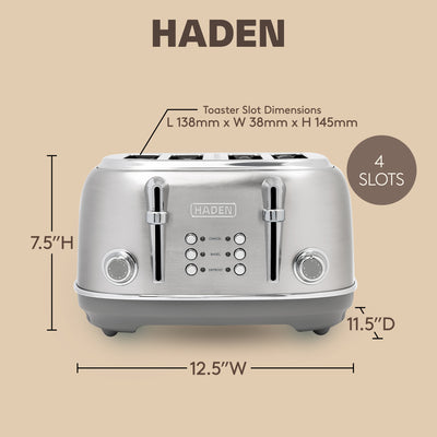 Haden Heritage 4-Slice Wide-Slot Toaster w/ Crumb Trays, Stainless Steel/Chrome - VMInnovations
