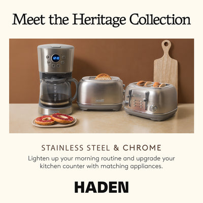 Haden Heritage 4-Slice Wide-Slot Toaster w/ Crumb Trays, Stainless Steel/Chrome - VMInnovations