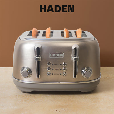 Haden Heritage 4-Slice Wide-Slot Toaster w/ Crumb Trays, Stainless Steel/Chrome - VMInnovations