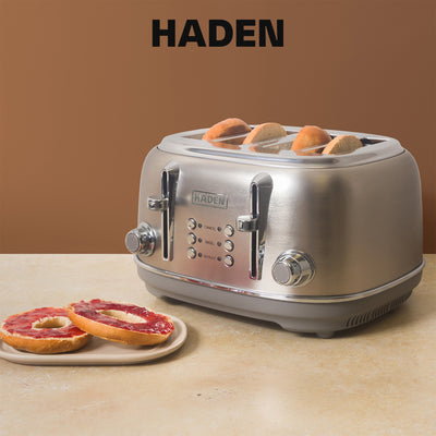 Haden Heritage 4-Slice Wide-Slot Toaster w/ Crumb Trays, Stainless Steel/Chrome - VMInnovations