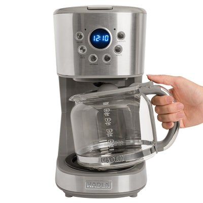 Haden 12 Cup Programmable Drip Coffee Maker with Timer, Stainless Steel/Chrome