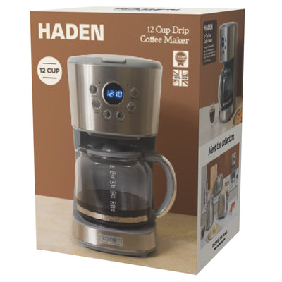 Haden 12 Cup Programmable Drip Coffee Maker with Timer, Stainless Steel/Chrome