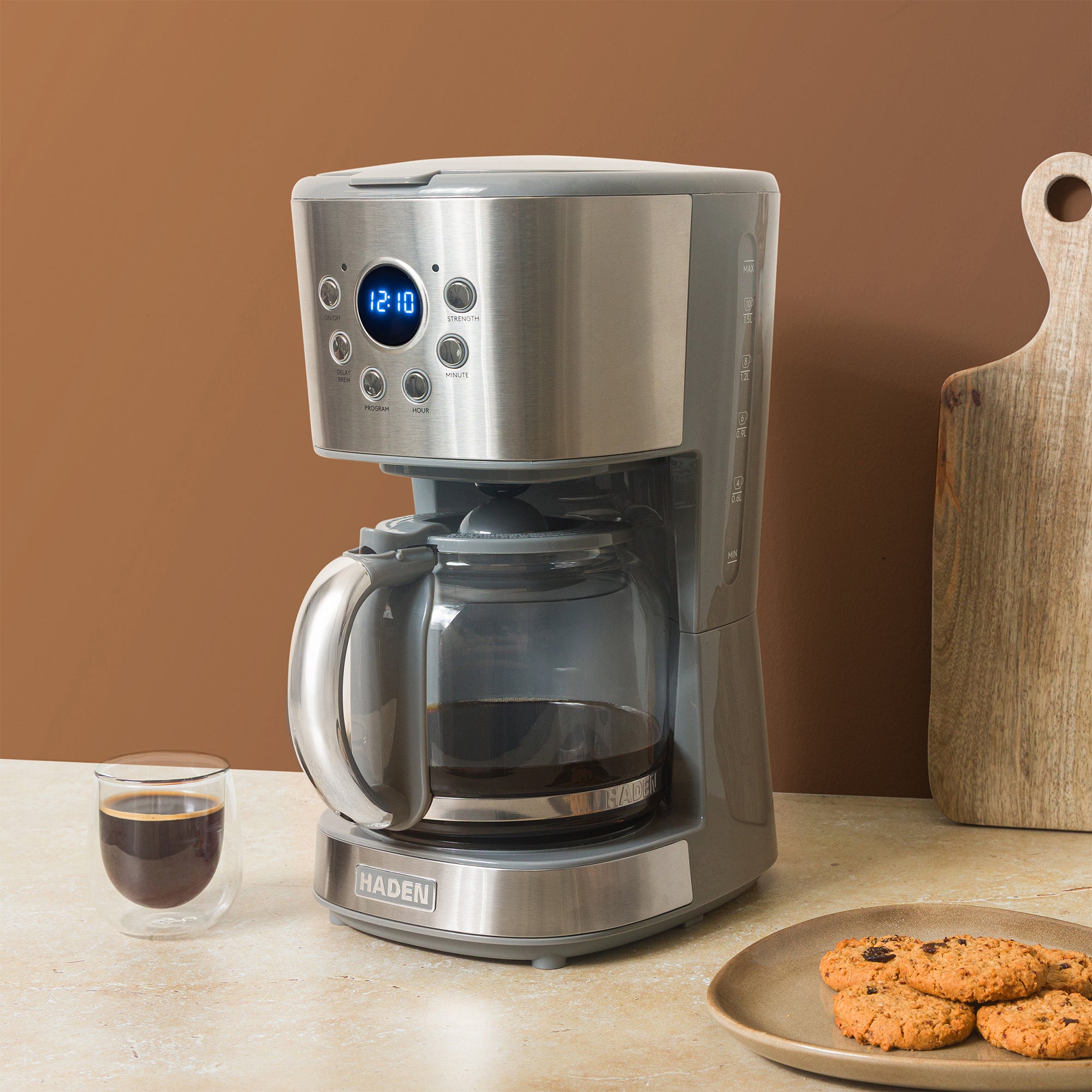Haden 12 Cup Programmable Drip Coffee Maker with Timer, Stainless Steel/Chrome