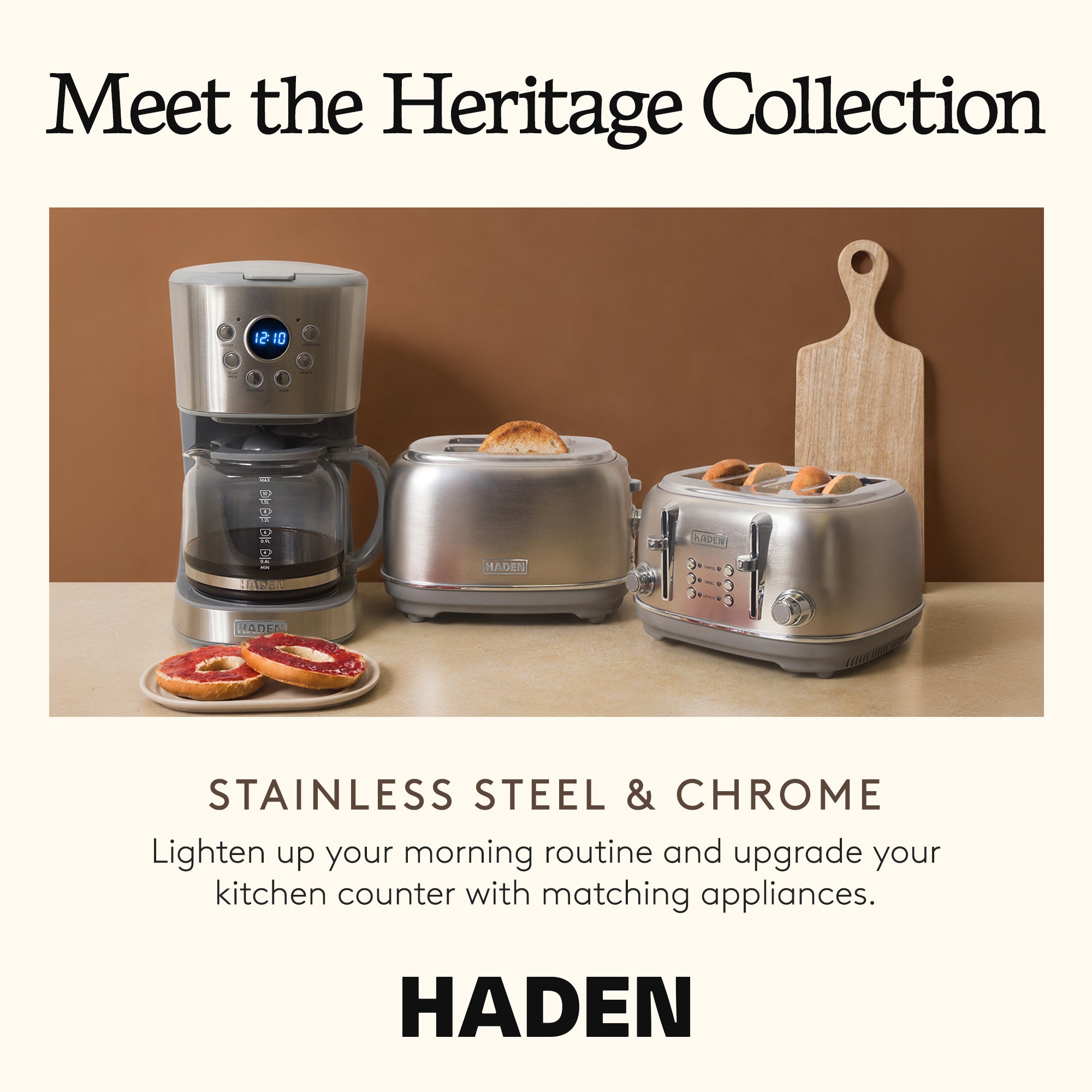 Haden 12 Cup Programmable Drip Coffee Maker with Timer, Stainless Steel/Chrome - VMInnovations