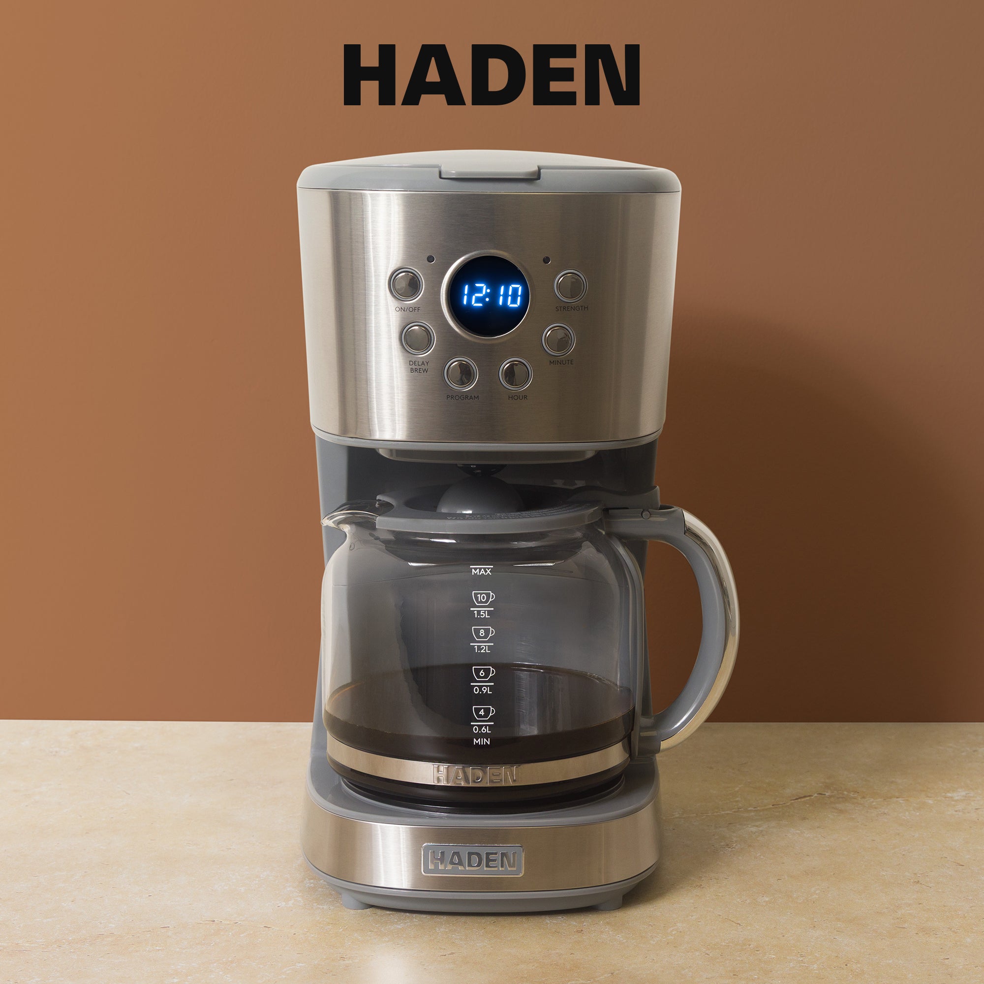 Haden 12 Cup Programmable Drip Coffee Maker with Timer, Stainless Steel/Chrome - VMInnovations