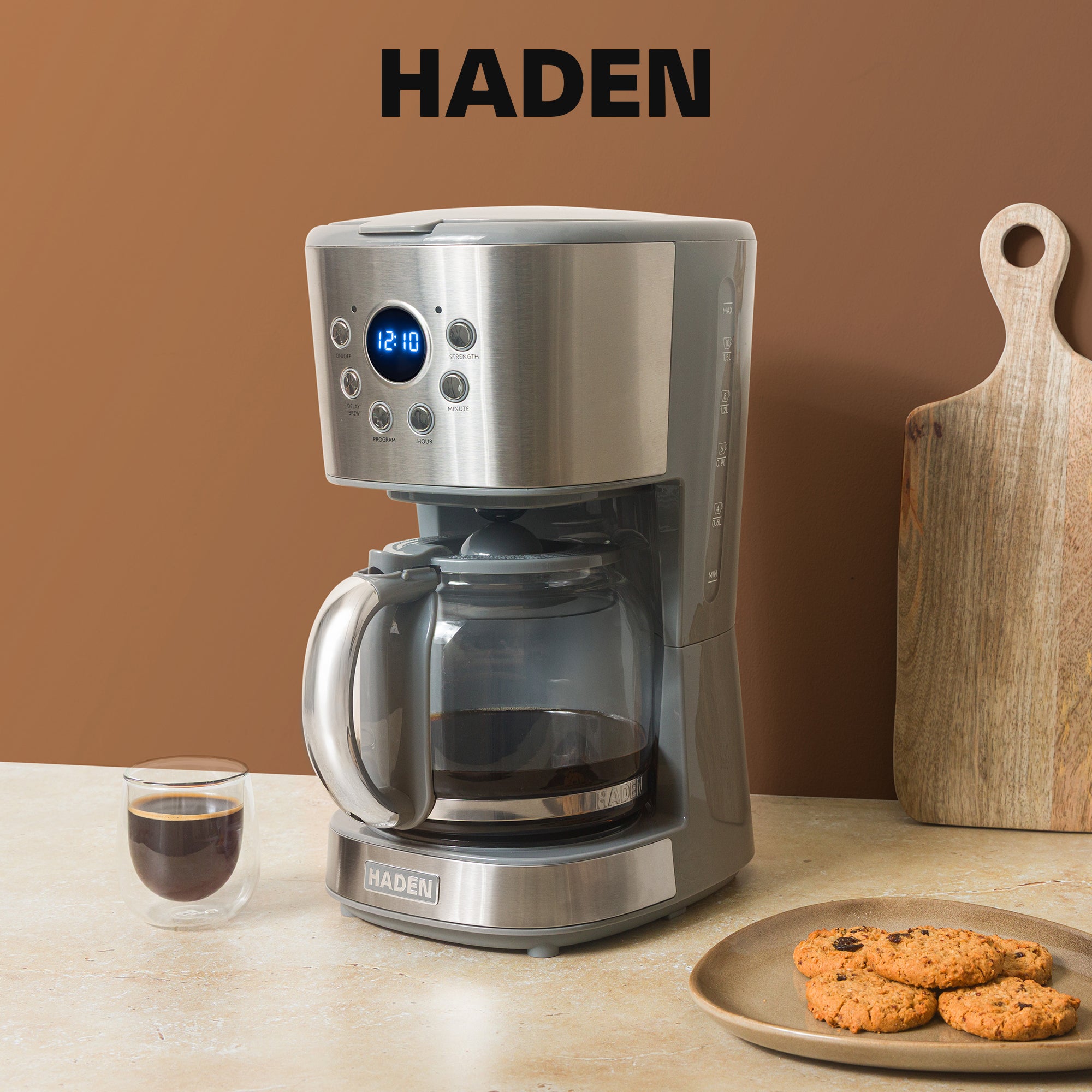 Haden 12 Cup Programmable Drip Coffee Maker with Timer, Stainless Steel/Chrome - VMInnovations