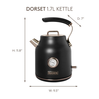 Haden Dorset 1.7L Cordless Electric Tea Kettle with Auto Shut-Off, Black/Pewter