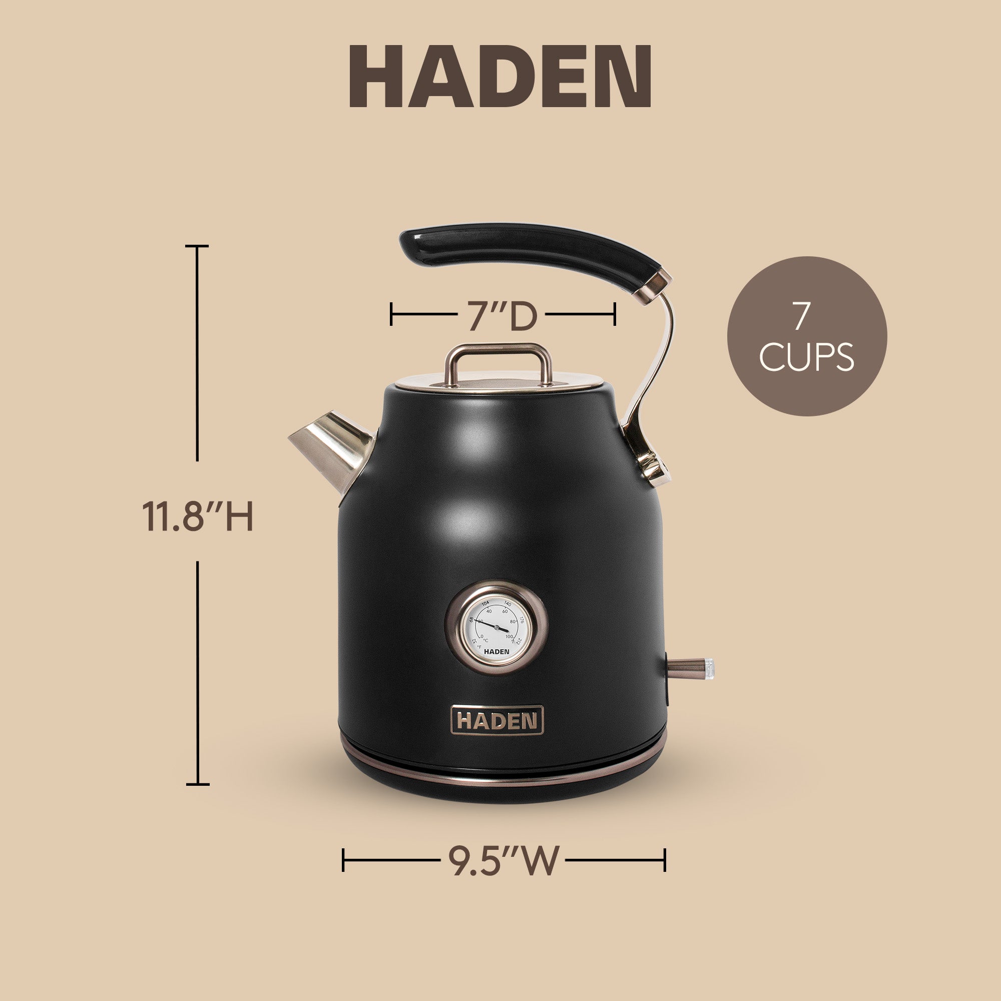 Haden Dorset 1.7L Cordless Electric Tea Kettle with Auto Shut-Off, Black/Pewter - VMInnovations