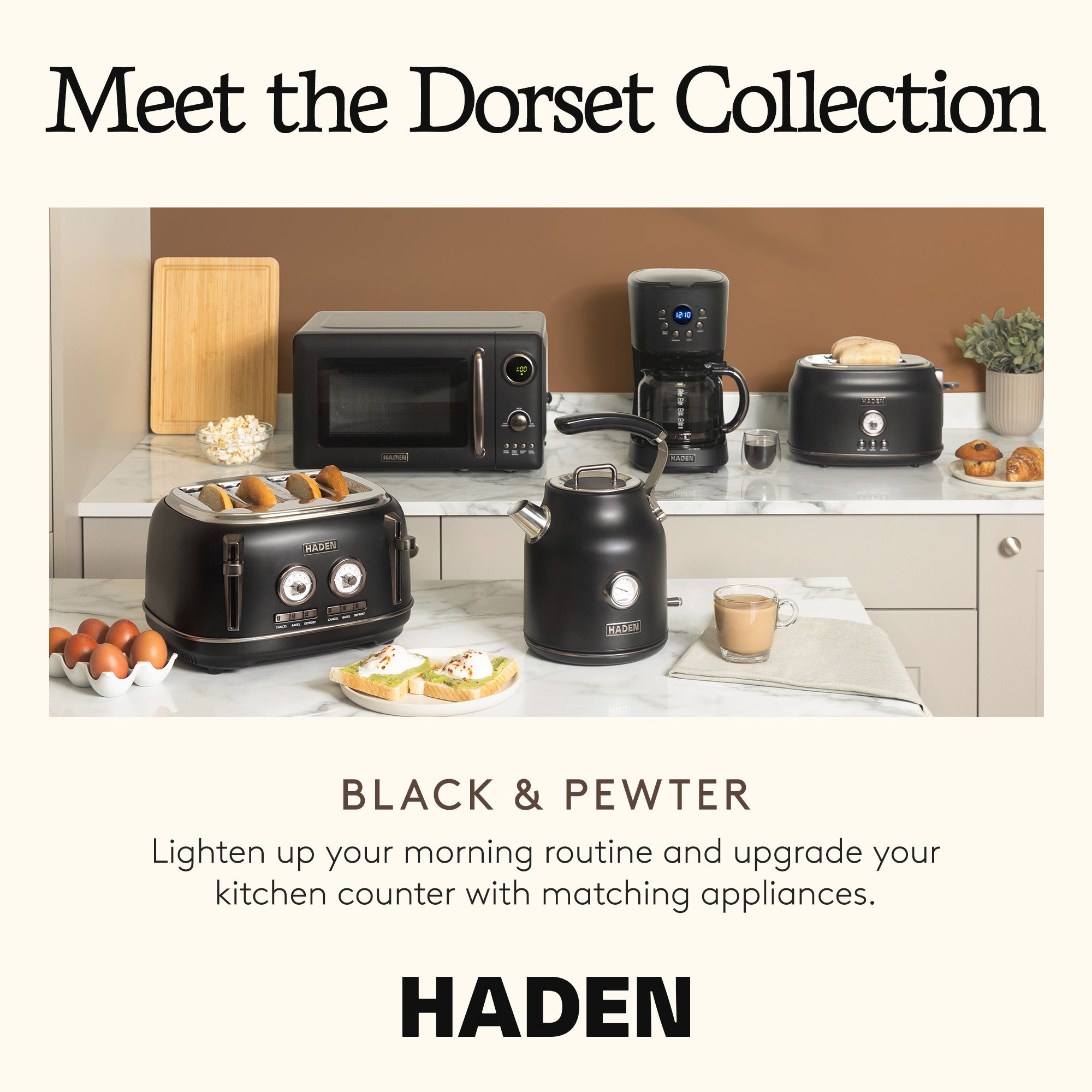 Haden Dorset 1.7L Cordless Electric Tea Kettle with Auto Shut-Off, Black/Pewter - VMInnovations