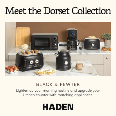 Haden Dorset 1.7L Cordless Electric Tea Kettle with Auto Shut-Off, Black/Pewter - VMInnovations