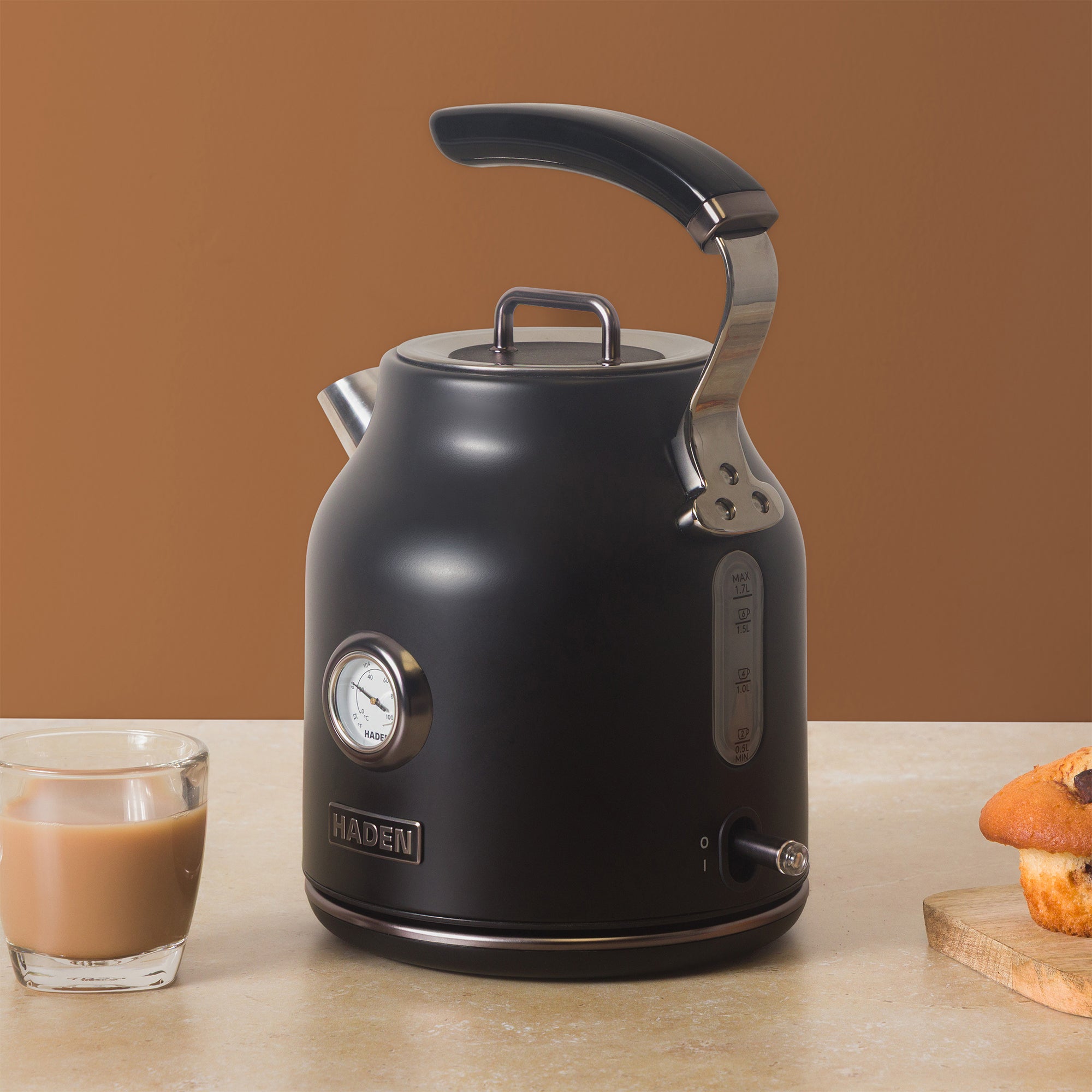 Haden Dorset 1.7L Cordless Electric Tea Kettle with Auto Shut-Off, Black/Pewter