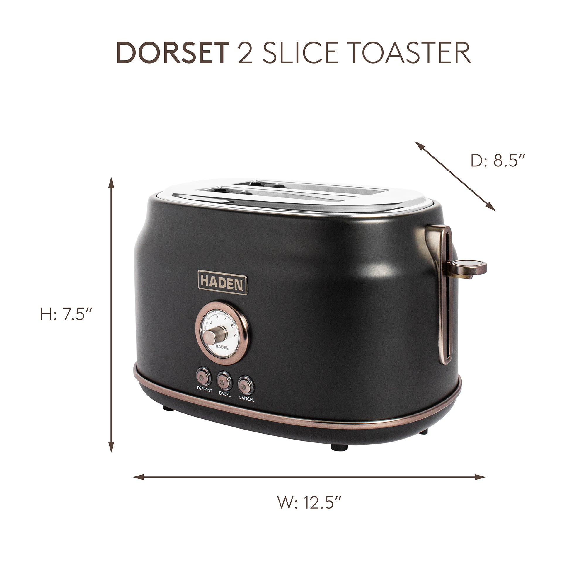 Haden Dorset 2-Slice Wide-Slot Stainless Steel Bread Toaster, Black and Pewter