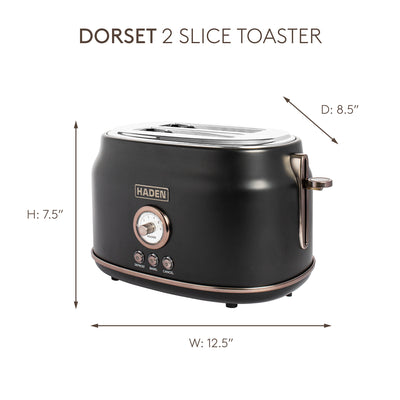 Haden Dorset 2-Slice Wide-Slot Stainless Steel Bread Toaster, Black and Pewter