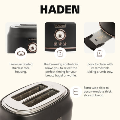 Haden Dorset 2-Slice Wide-Slot Stainless Steel Bread Toaster, Black and Pewter - VMInnovations