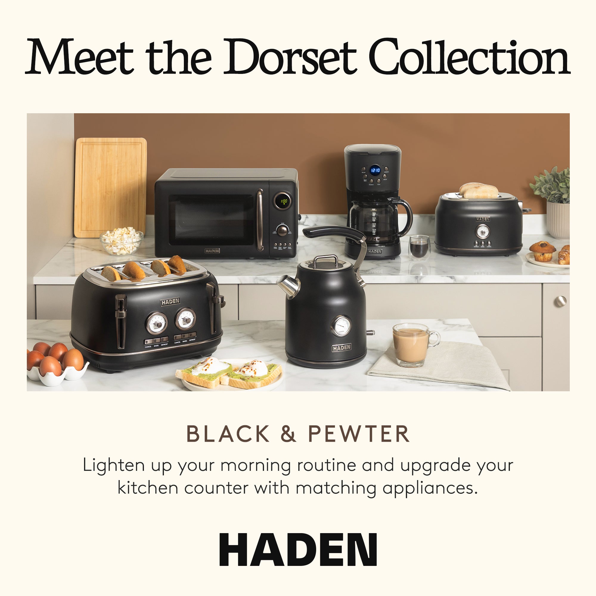 Haden Dorset 2-Slice Wide-Slot Stainless Steel Bread Toaster, Black and Pewter - VMInnovations