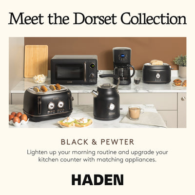 Haden Dorset 2-Slice Wide-Slot Stainless Steel Bread Toaster, Black and Pewter - VMInnovations