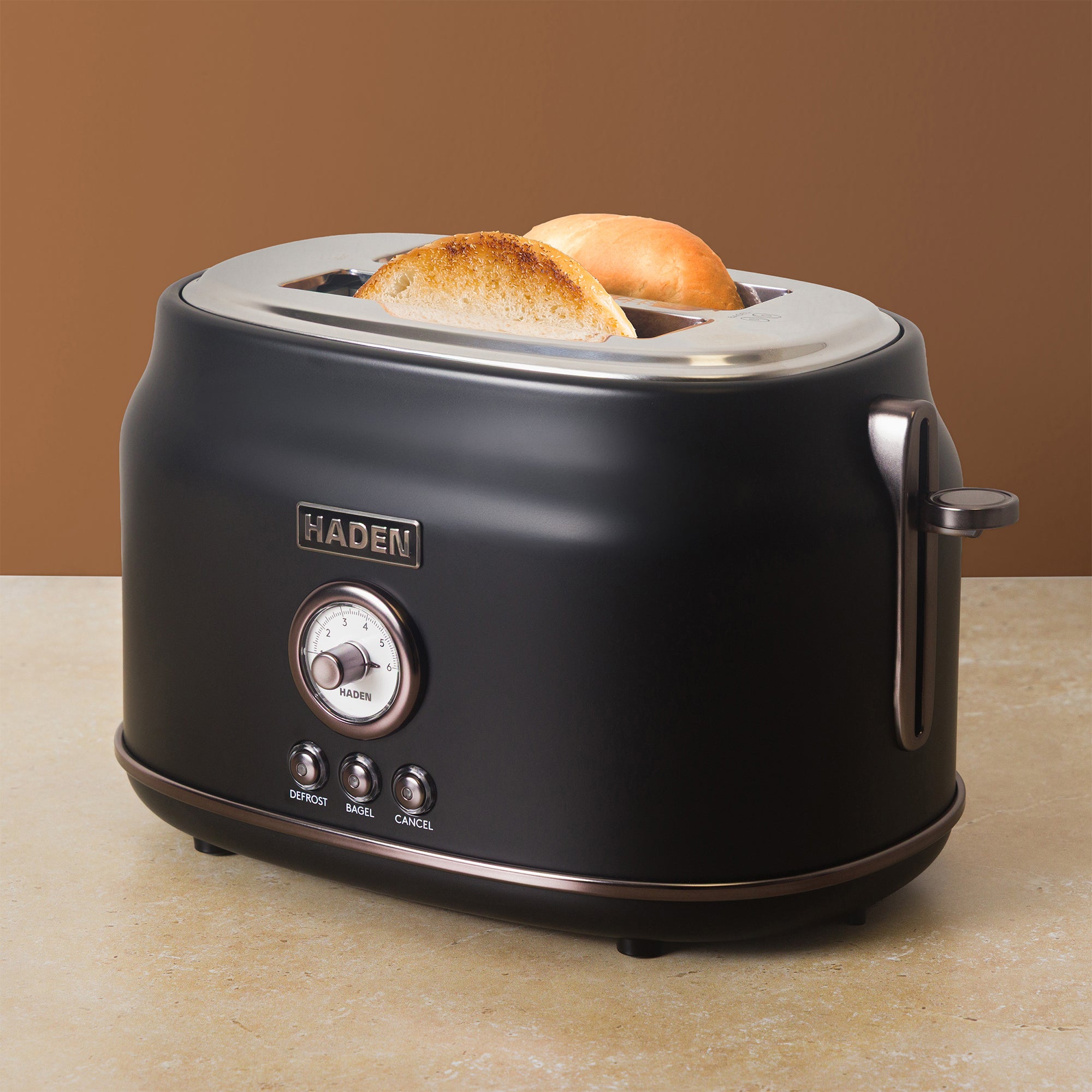 Haden Dorset 2-Slice Wide-Slot Stainless Steel Bread Toaster, Black and Pewter