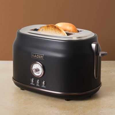 Haden Dorset 2-Slice Wide-Slot Stainless Steel Bread Toaster, Black and Pewter