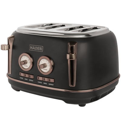 Haden Dorset 4-Slice Wide-Slot Stainless Steel Bread Toaster, Black and Pewter