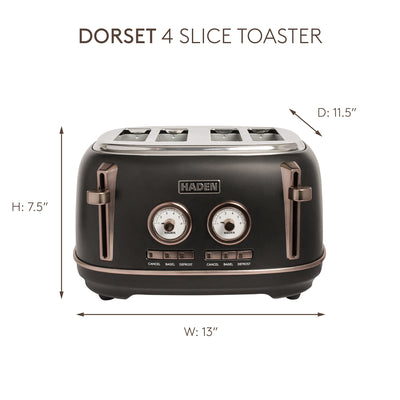 Haden Dorset 4-Slice Wide-Slot Stainless Steel Bread Toaster, Black and Pewter