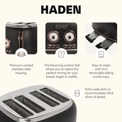 Haden Dorset 4-Slice Wide-Slot Stainless Steel Bread Toaster, Black and Pewter - VMInnovations