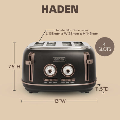 Haden Dorset 4-Slice Wide-Slot Stainless Steel Bread Toaster, Black and Pewter - VMInnovations