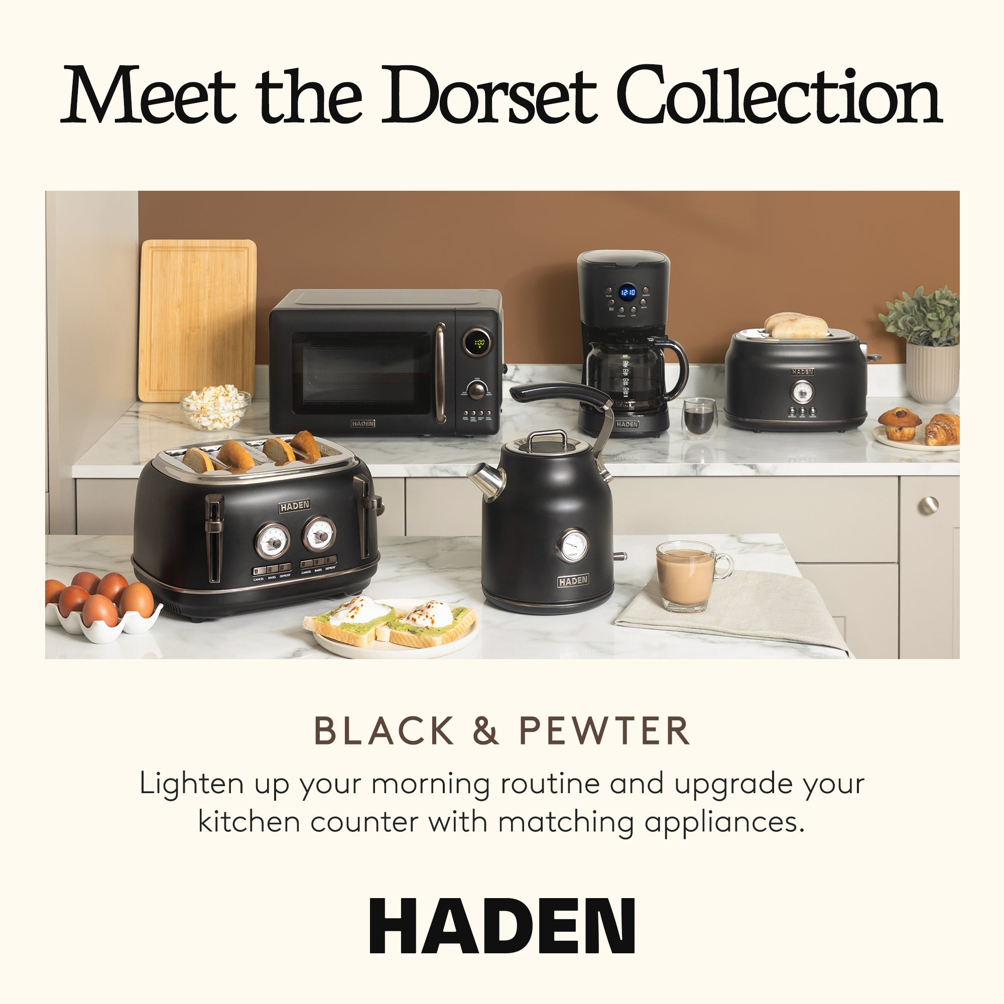 Haden Dorset 4-Slice Wide-Slot Stainless Steel Bread Toaster, Black and Pewter - VMInnovations