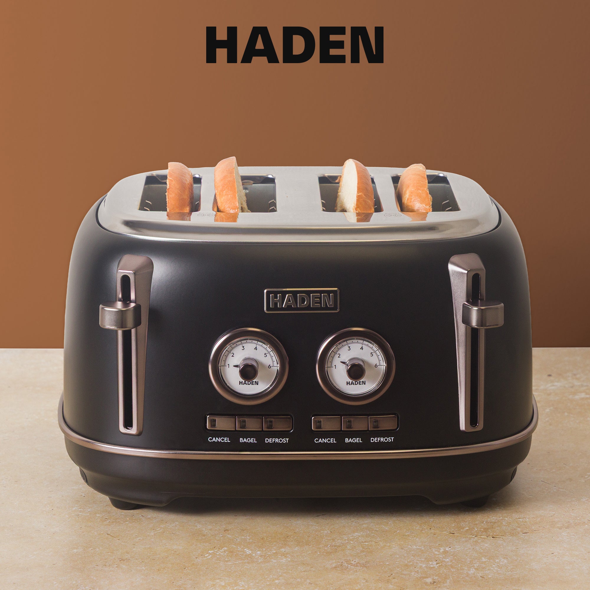 Haden Dorset 4-Slice Wide-Slot Stainless Steel Bread Toaster, Black and Pewter - VMInnovations