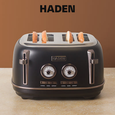 Haden Dorset 4-Slice Wide-Slot Stainless Steel Bread Toaster, Black and Pewter - VMInnovations