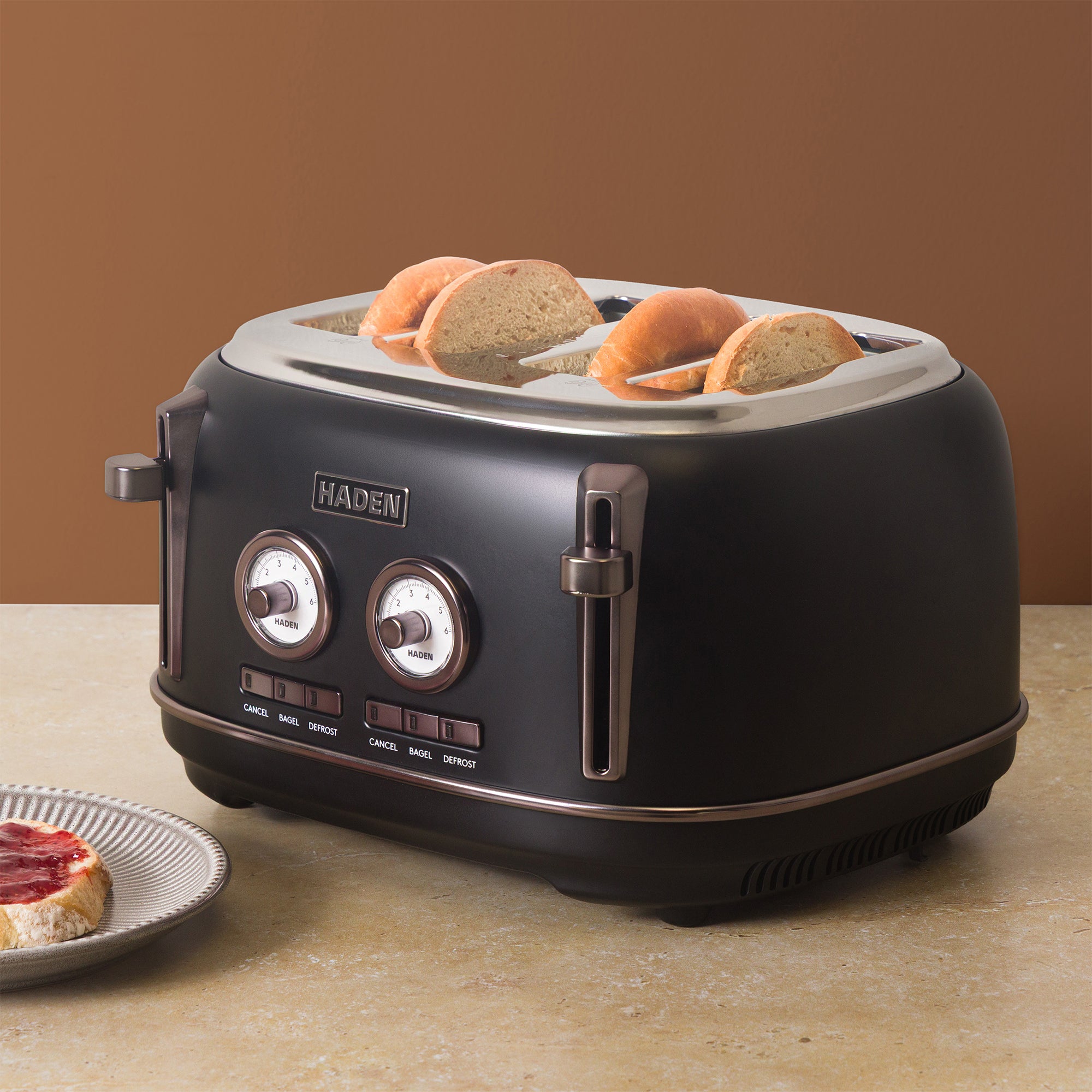 Haden Dorset 4-Slice Wide-Slot Stainless Steel Bread Toaster, Black and Pewter