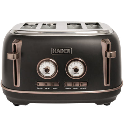 Haden Dorset 4-Slice Wide-Slot Stainless Steel Bread Toaster, Black and Pewter