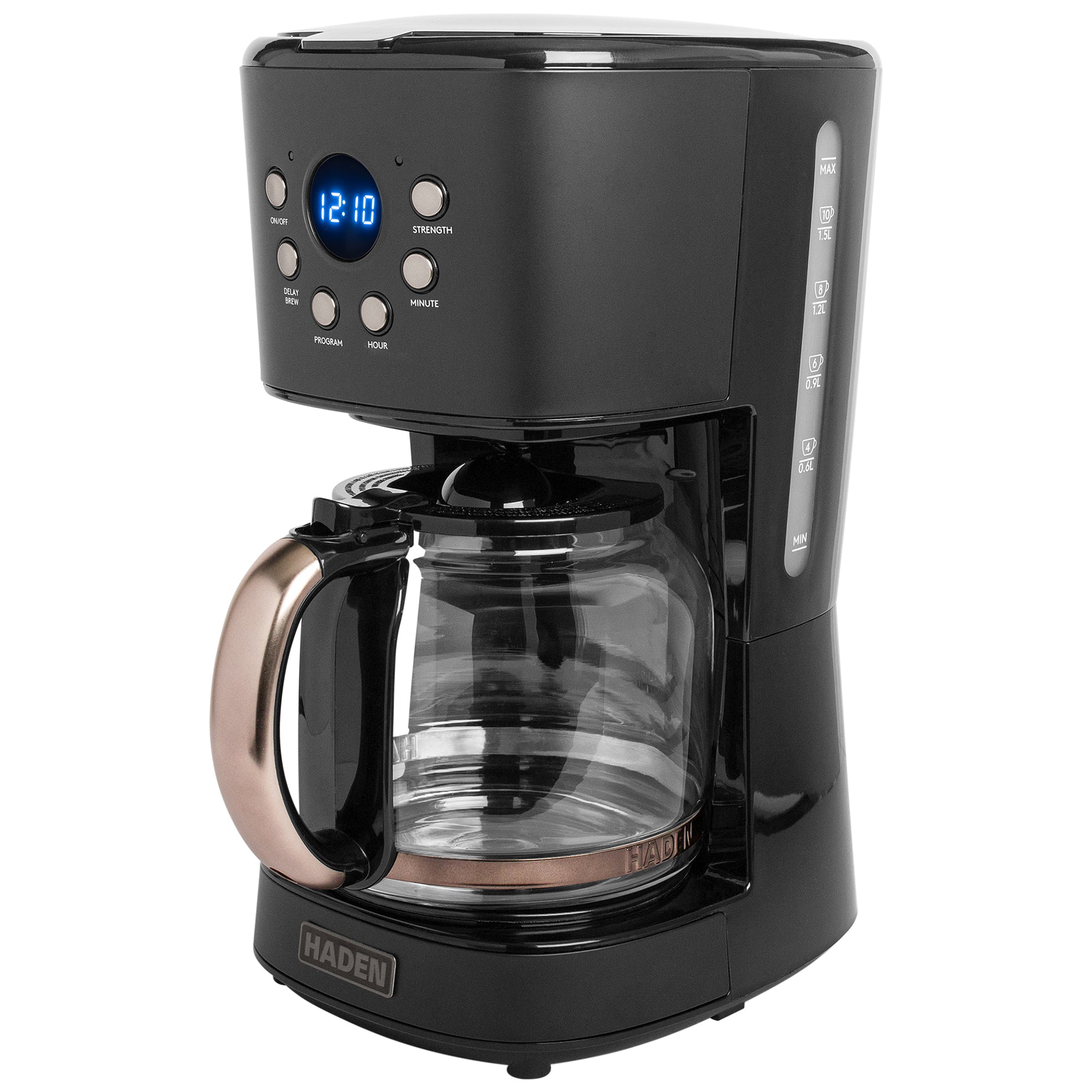 Haden 12 Cup Programmable Drip Coffee Maker with Strength Control, Black/Pewter