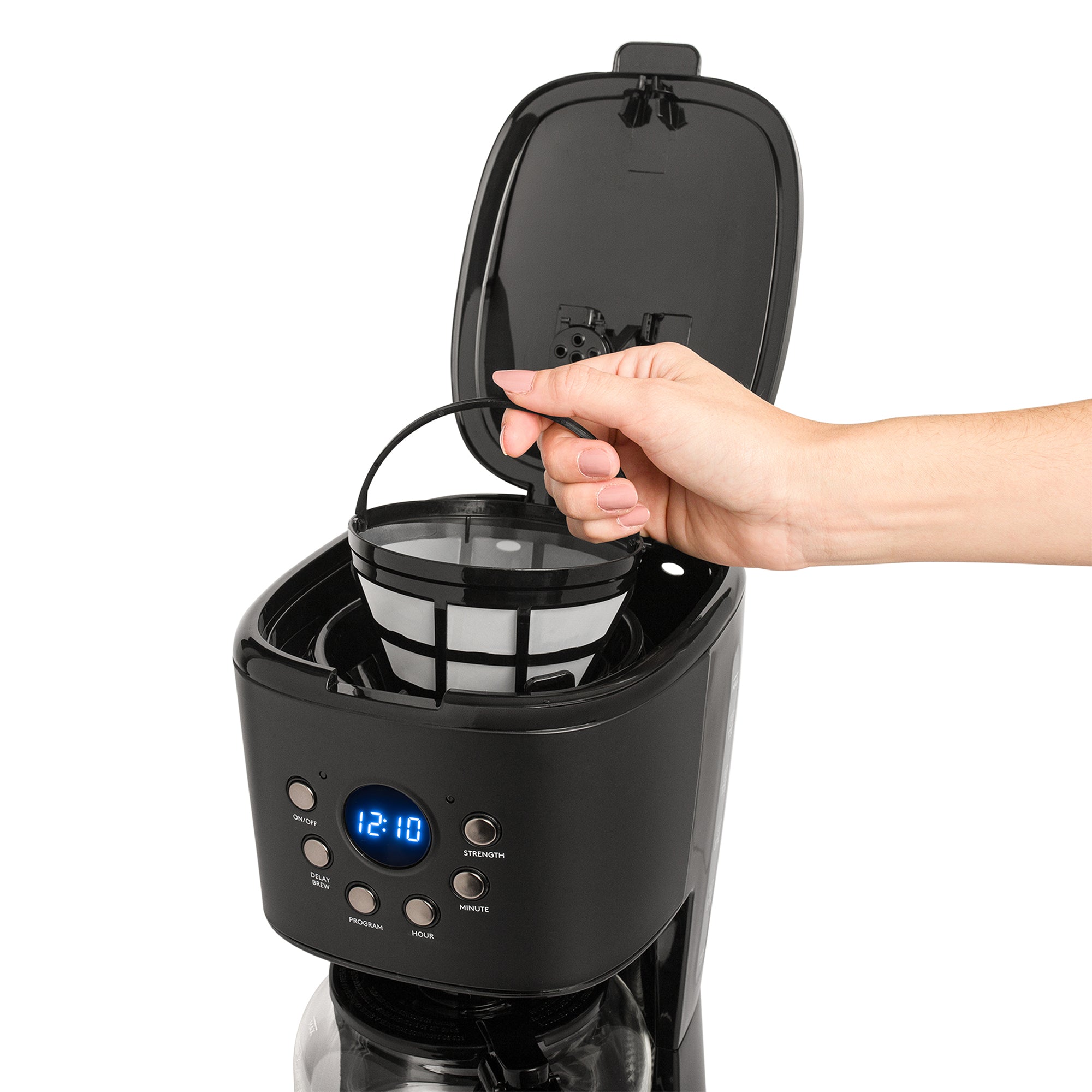 Haden 12 Cup Programmable Drip Coffee Maker with Strength Control, Black/Pewter
