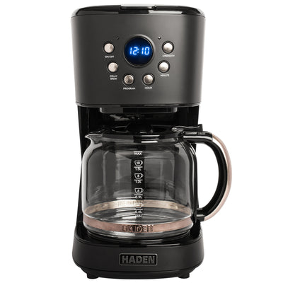 Haden 12 Cup Programmable Drip Coffee Maker with Strength Control, Black/Pewter