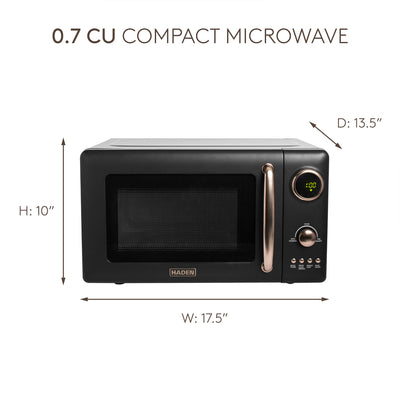 Haden 0.7 Cubic Foot Compact Countertop Microwave Oven, 700 Watts, Black/Pewter