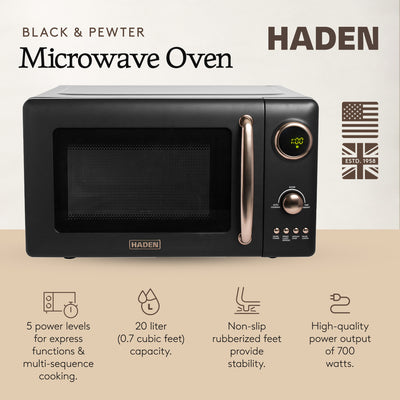 Haden 0.7 Cubic Foot Compact Countertop Microwave Oven, 700 Watts, Black/Pewter - VMInnovations