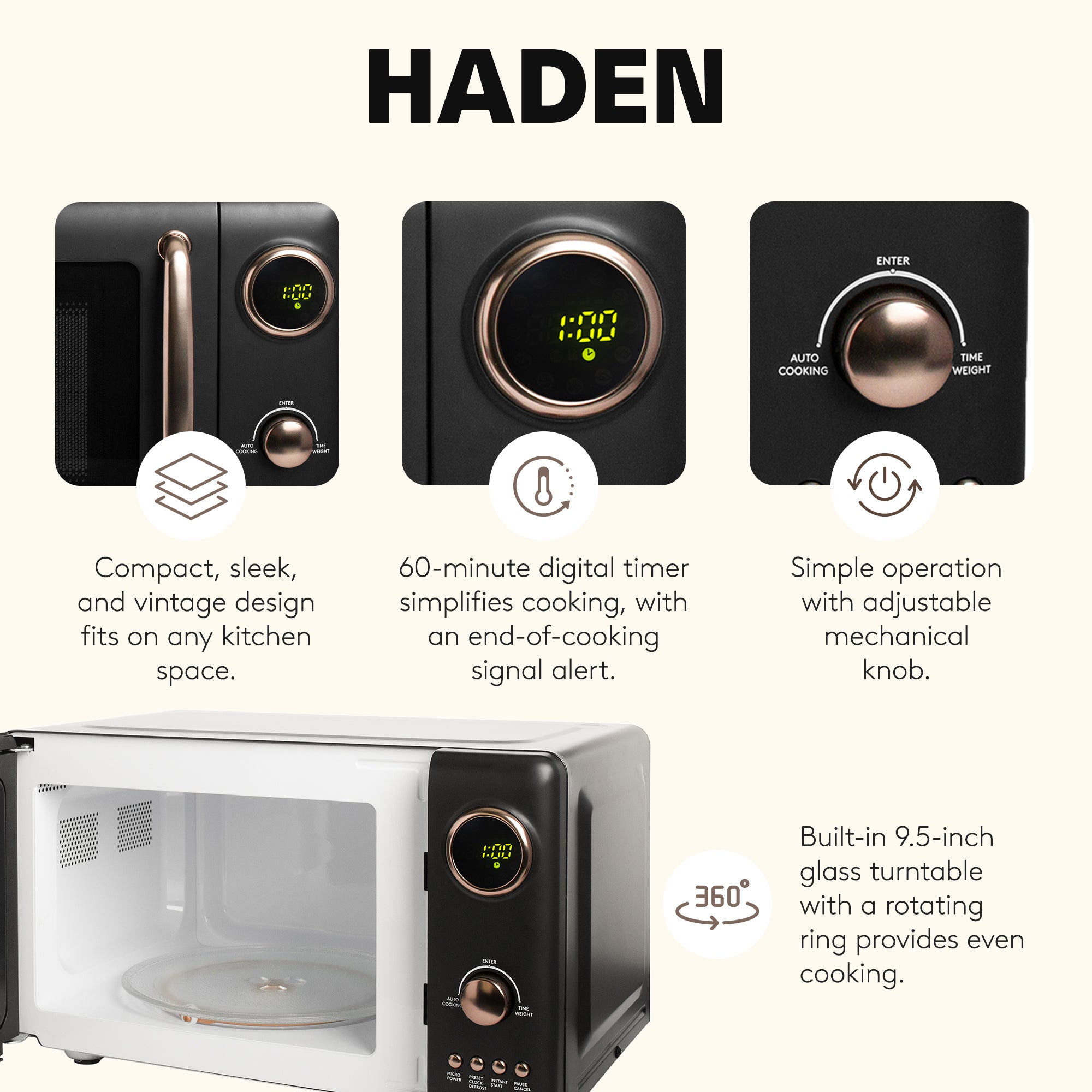 Haden 0.7 Cubic Foot Compact Countertop Microwave Oven, 700 Watts, Black/Pewter - VMInnovations