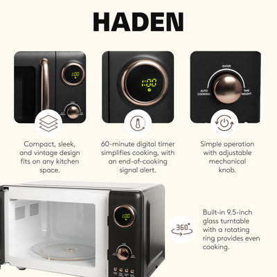 Haden 0.7 Cubic Foot Compact Countertop Microwave Oven, 700 Watts, Black/Pewter - VMInnovations