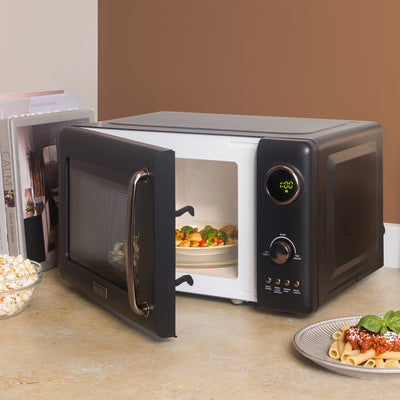 Haden 0.7 Cubic Foot Compact Countertop Microwave Oven, 700 Watts, Black/Pewter