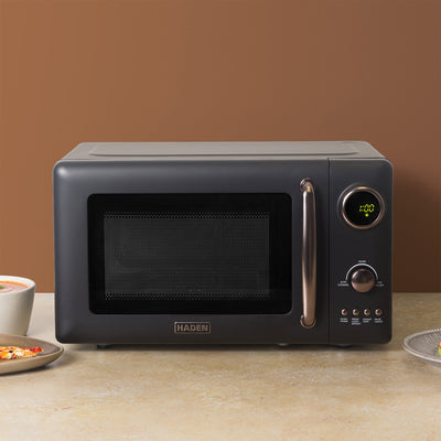 Haden 0.7 Cubic Foot Compact Countertop Microwave Oven, 700 Watts, Black/Pewter