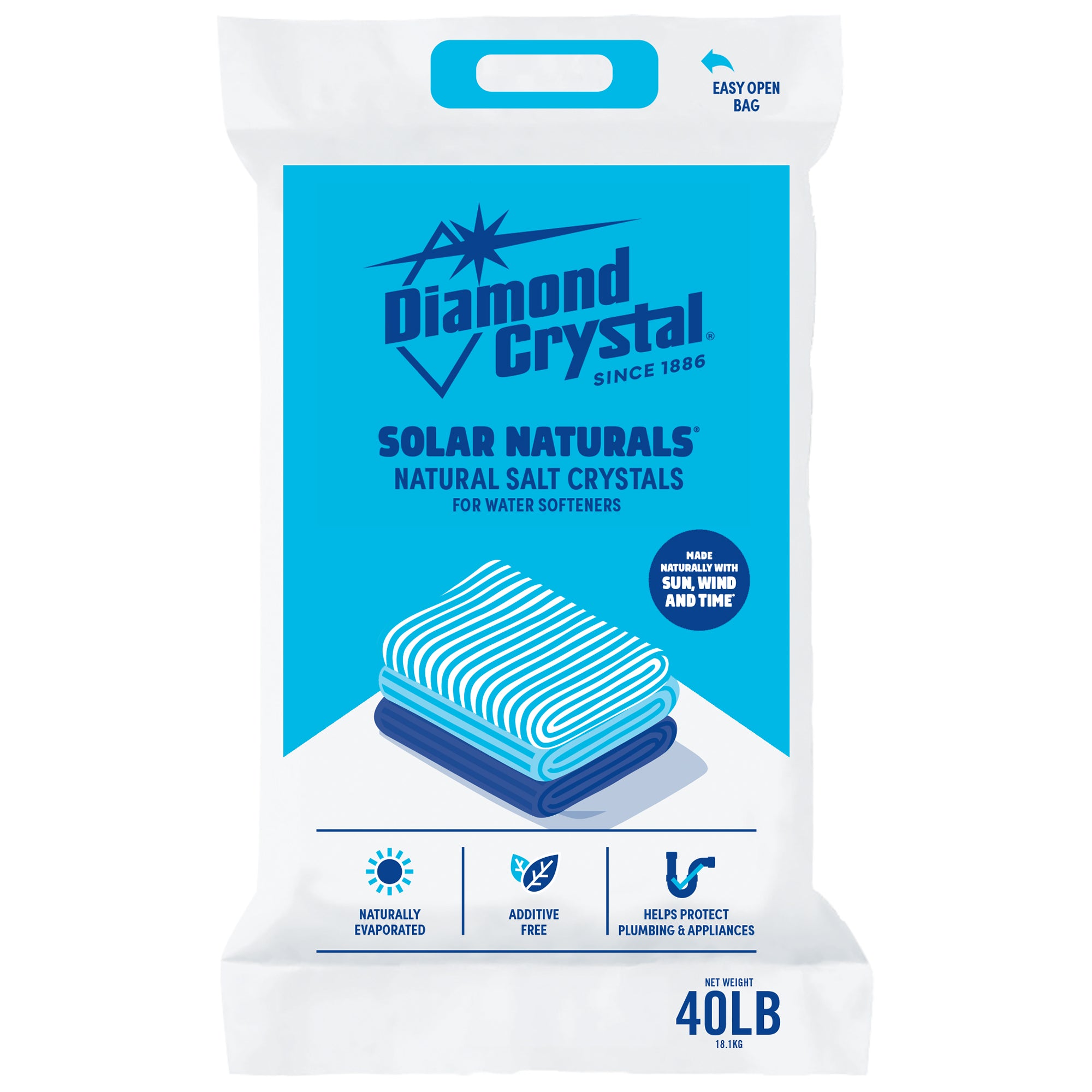 Diamond Crystal Solar Naturals Water Softener Pure Salt Crystals, 40 Pounds