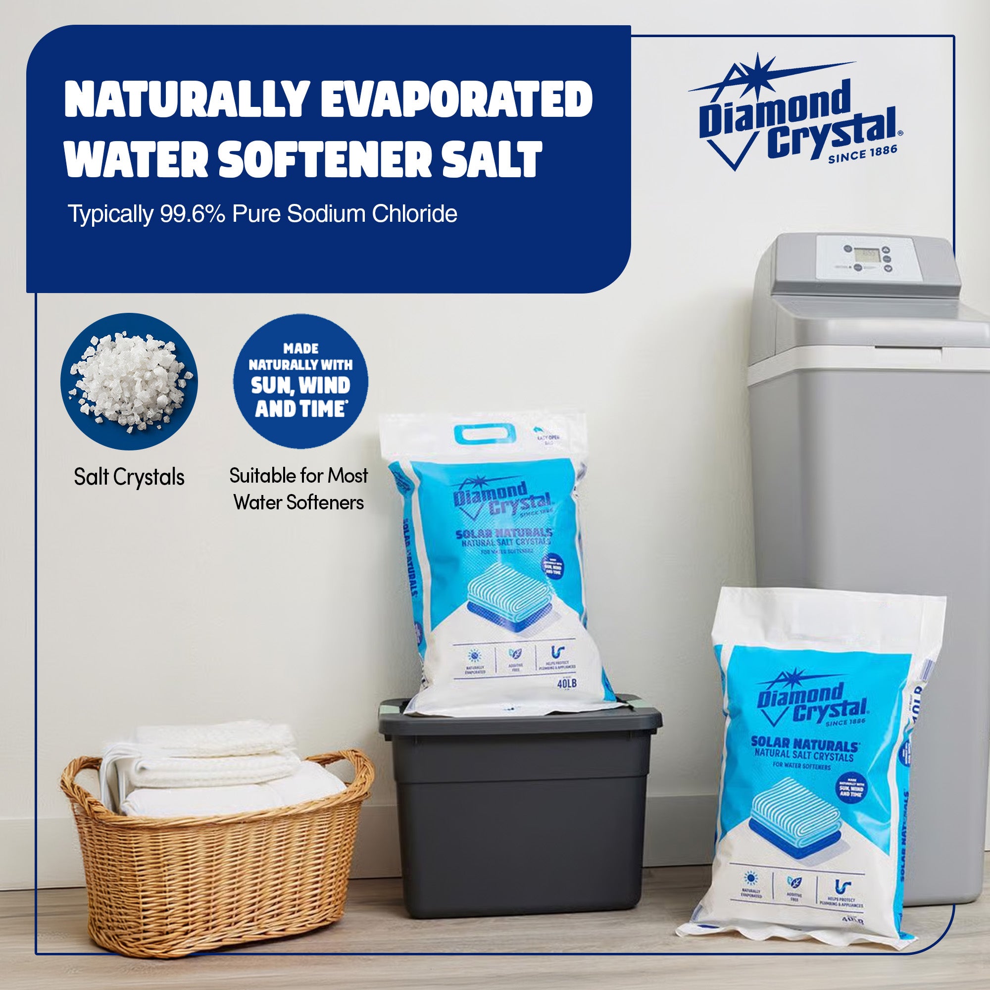 Diamond Crystal Solar Naturals Water Softener Pure Salt Crystals, 50 Pounds (4 Pack)