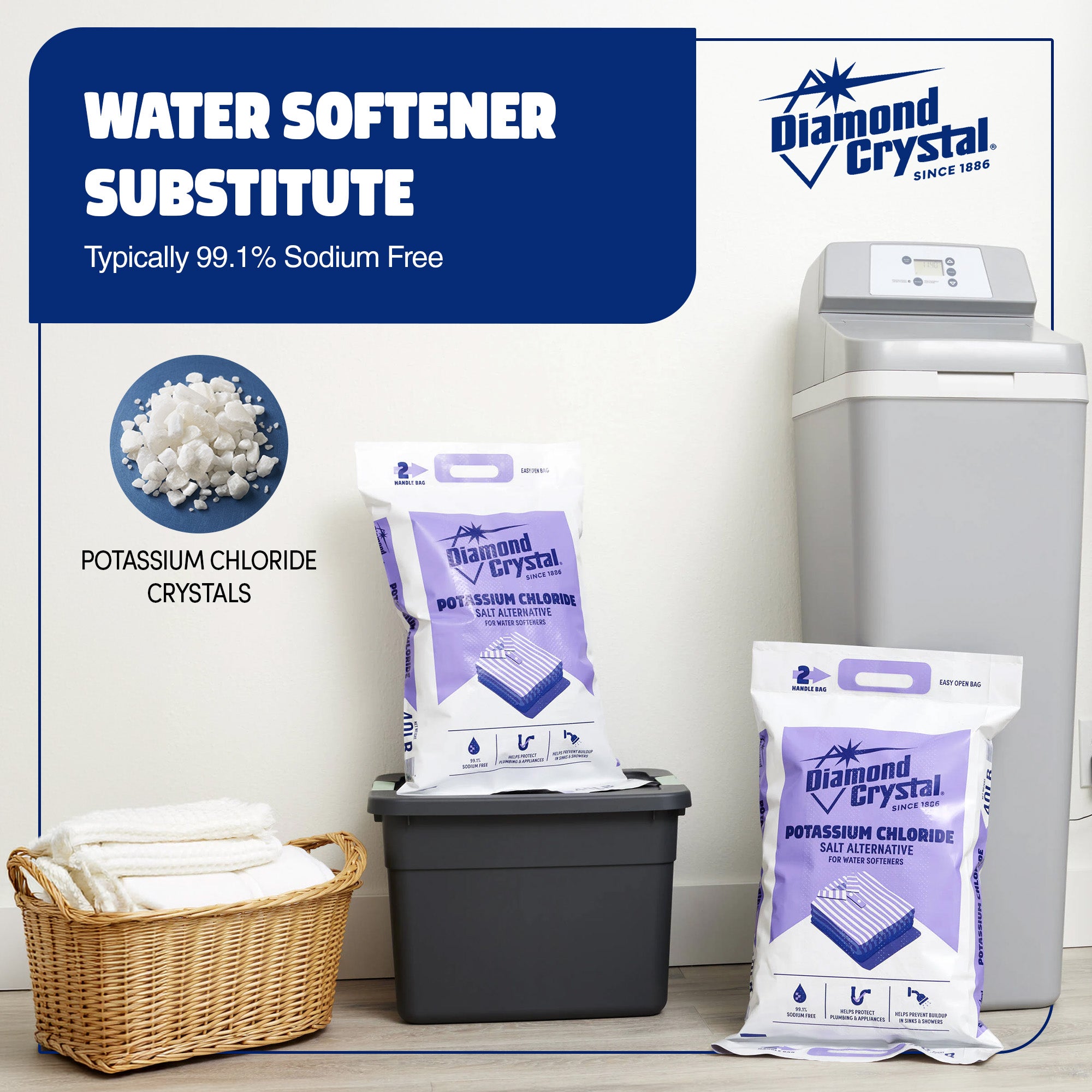 Diamond Crystal Potassium Chloride Salt Alternative for Water Softeners, 40 lbs.