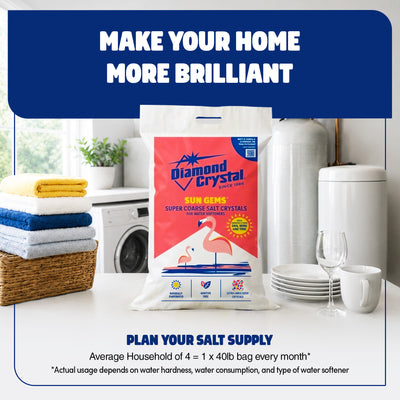 Diamond Crystal Sun Gems Water Softener Super Coarse Salt Crystals, 50 Pounds - VMInnovations