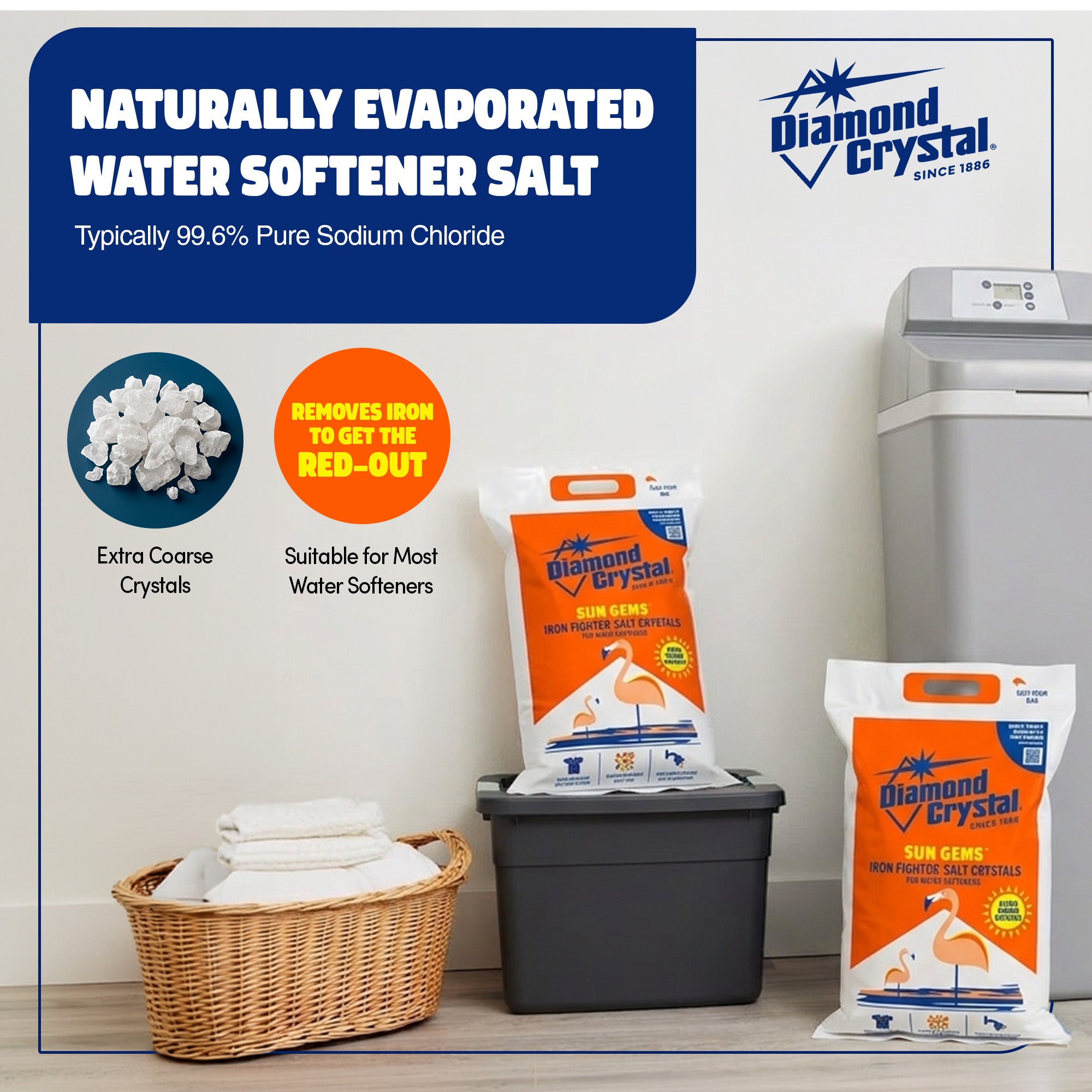 Diamond Crystal Sun Gems Iron Fighter Water Softener Salt Crystals, 40 Pounds