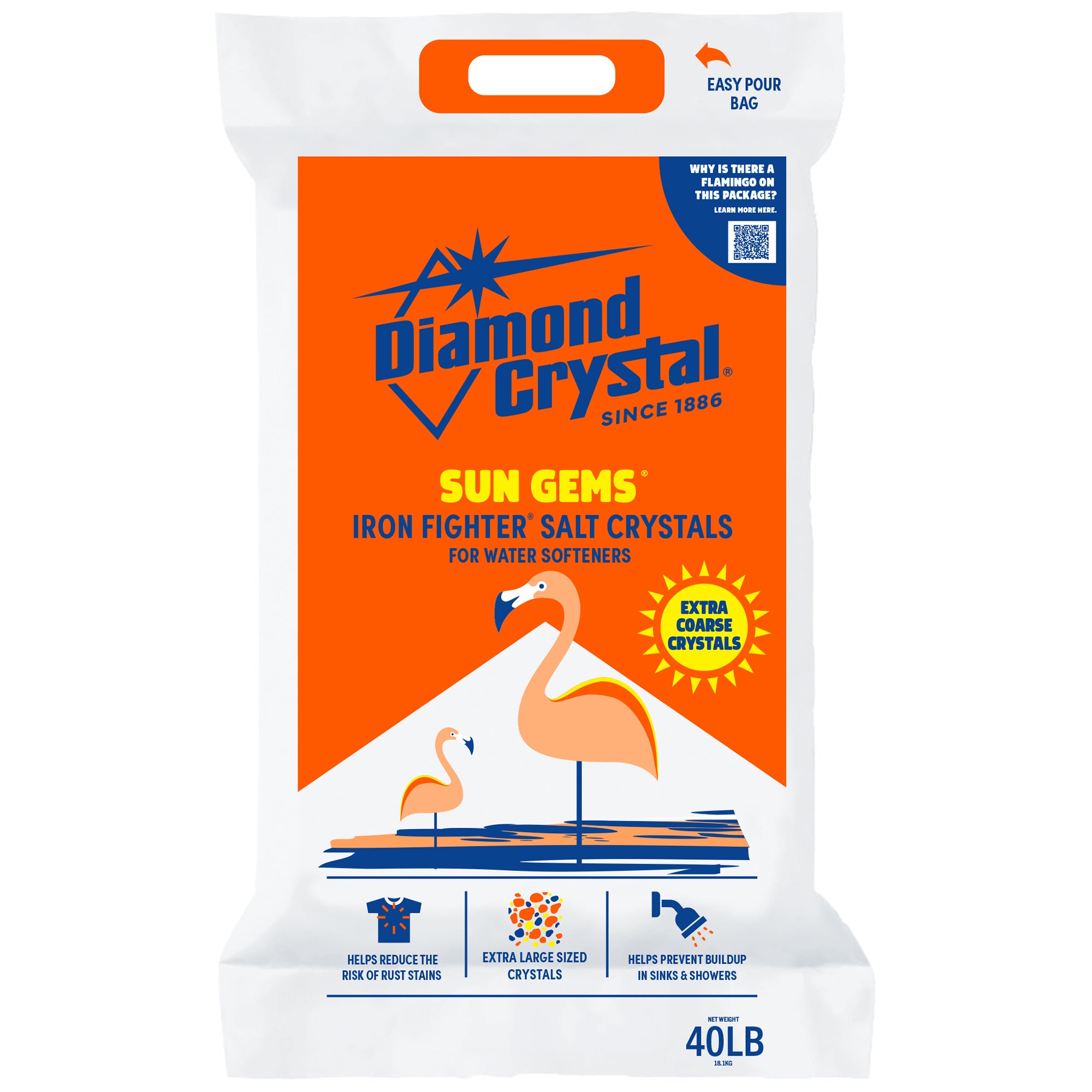 Diamond Crystal Sun Gems Iron Fighter Water Softener Salt Crystals, 40 Pounds