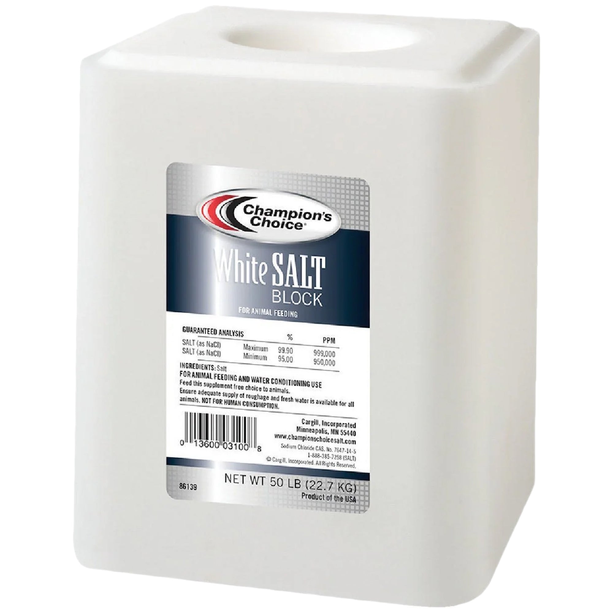 Champion's Choice White Salt Block, Livestock Feed for Animal's Diets, 50 Pounds