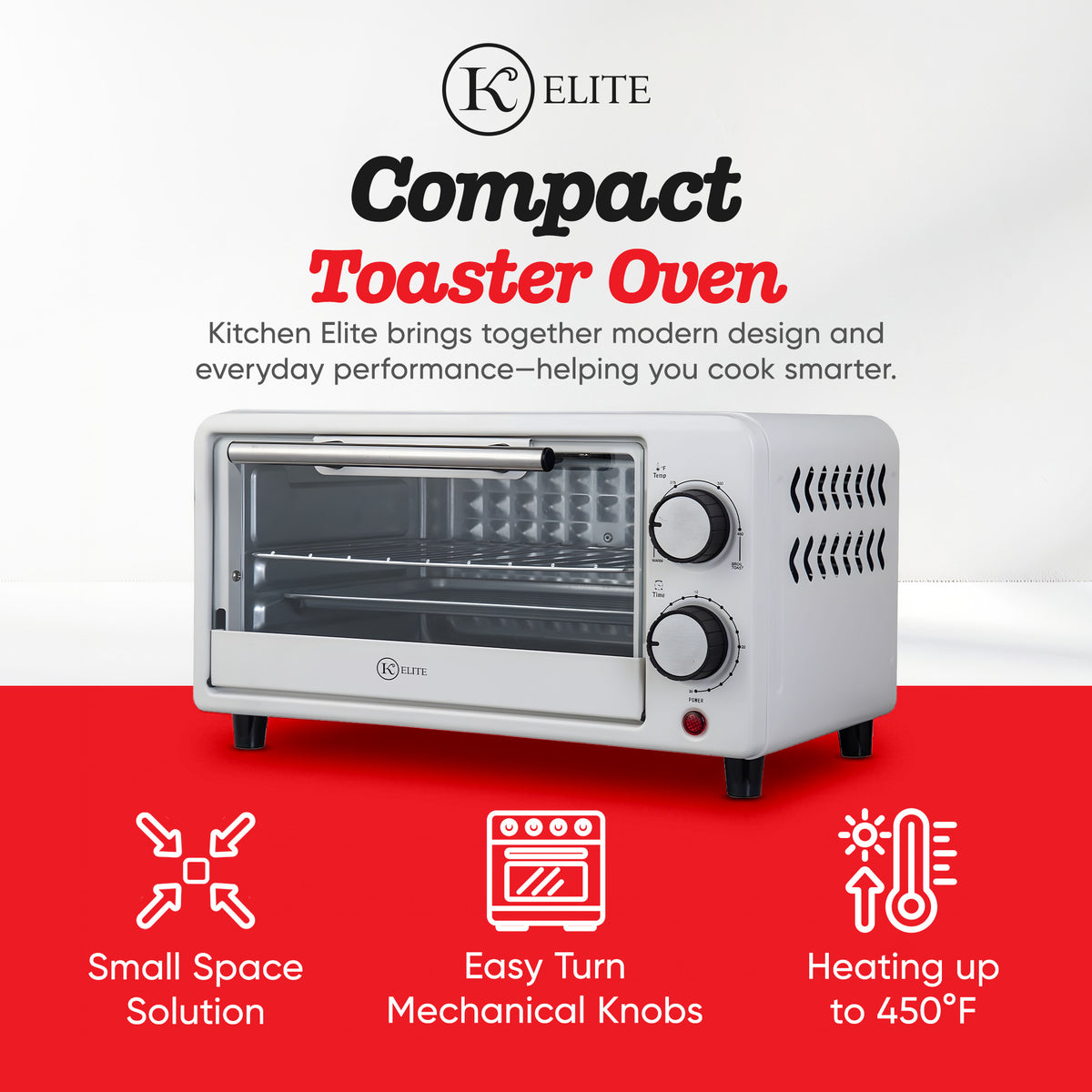 Kitchen Elite Compact Countertop Toaster Oven w Stainless Steel Tray (Open Box)