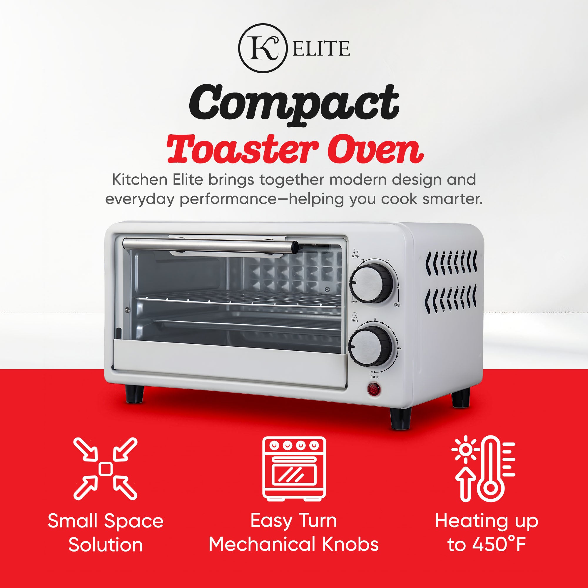 Kitchen Elite Compact Countertop Toaster Oven w Stainless Steel Tray (Open Box)