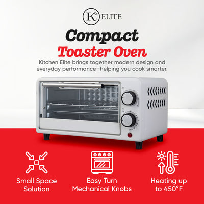 Kitchen Elite Compact Countertop Toaster Oven w Stainless Steel Tray (Open Box)